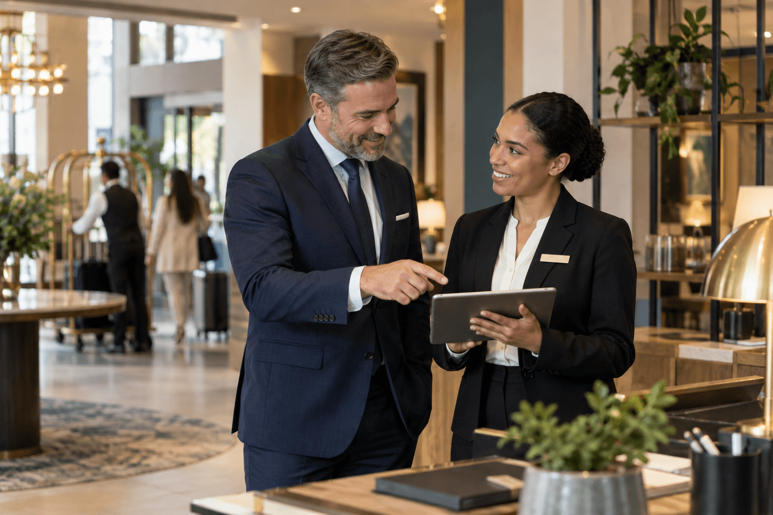 Hotel manager coordinating staffing