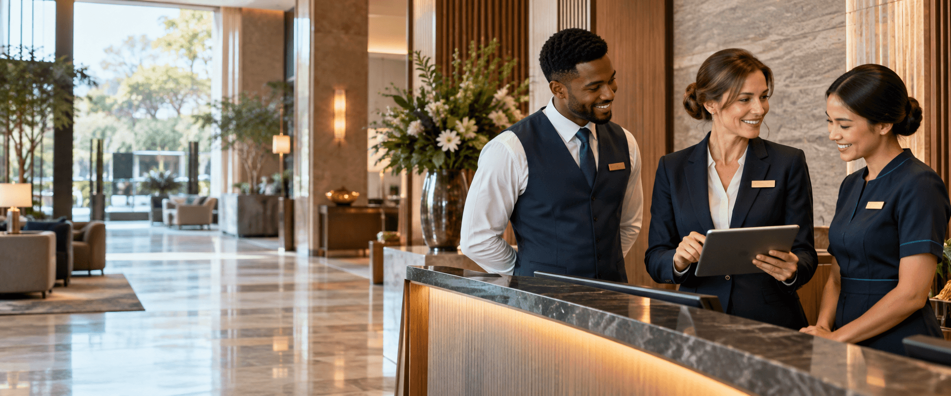 Hospitality team working together