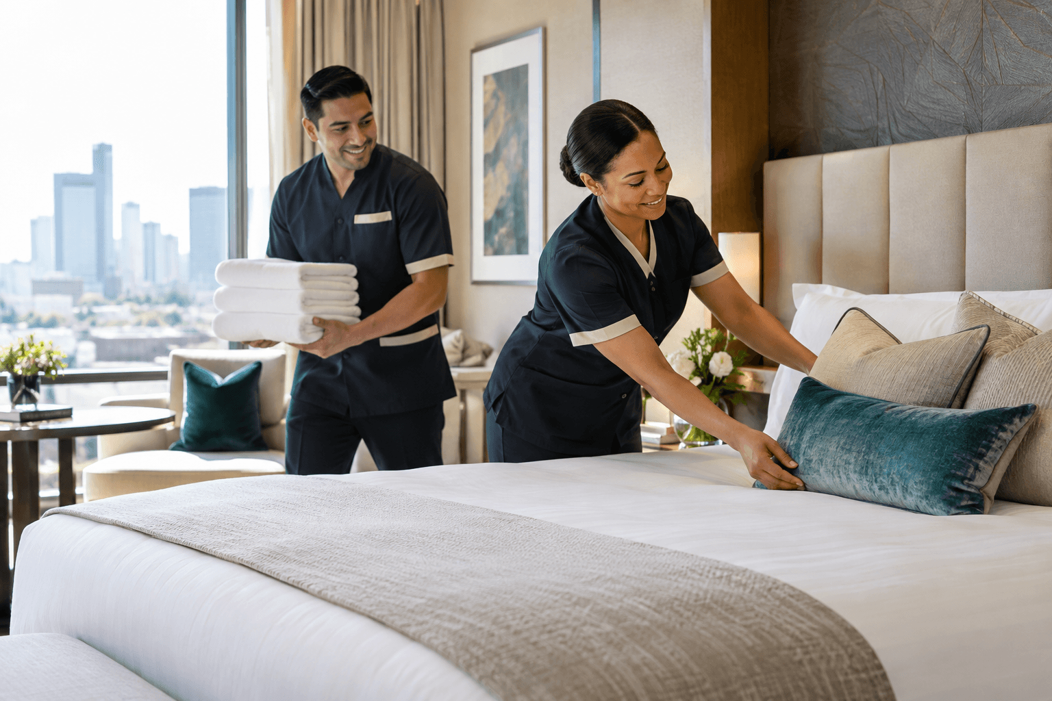 Hospitality professionals working in a hotel